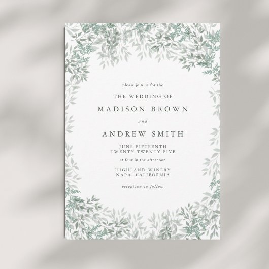 Minimalistische Hochzeit mit grünem Wasserfarbenle Einladung