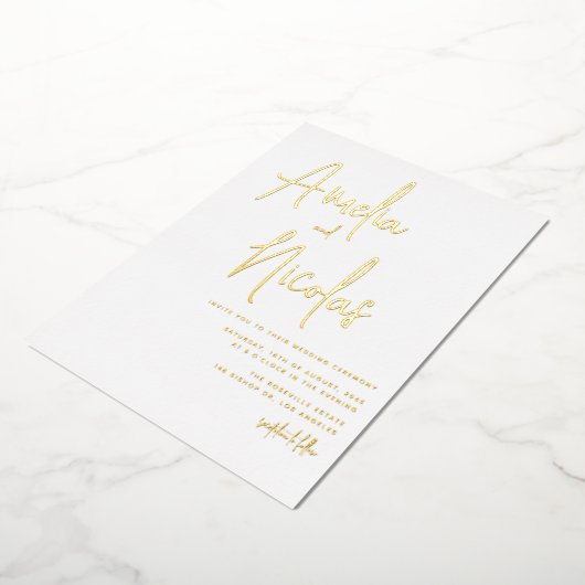 Minimalistische Hochzeit mit handgeschriebenem Skr Folieneinladung (Gedreht)