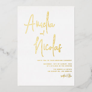 Minimalistische Hochzeit mit handgeschriebener Sch Folieneinladung