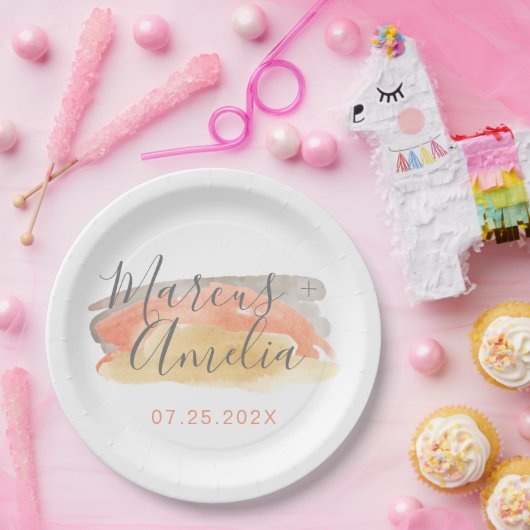 Minimalistische Hochzeit mit hübscher Wasserfarbe Pappteller (Party)