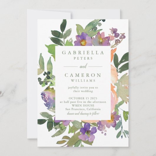 Minimalistische Hochzeit mit Lila Chic Einladung (Vorderseite)