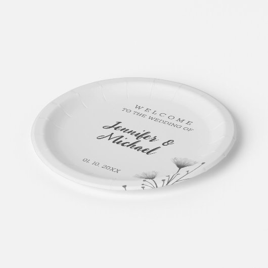 Minimalistische Hochzeit mit moderner Kalligrafie Pappteller (Schrägansicht)