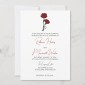 Minimalistische Hochzeit mit Red Carnation Einladung (Vorderseite)