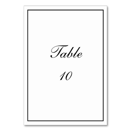 Minimalistische Hochzeit mit Schwarz-weißer Grenz Tischnummer (Rückseite)