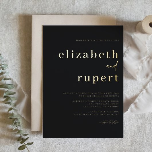 Minimalistische Hochzeit mit Serif-Script-Typograf Folieneinladung