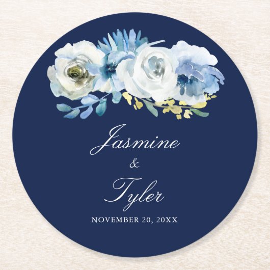 Minimalistische Hochzeit mit weißer Blüte Runder Pappuntersetzer (Vorderseite)