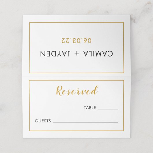 Minimalistische Hochzeit mit weißer Elegantin Platzkarte (Außenseite Aufgefaltet)