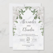Minimalistische Hochzeit mit weißer grüner Blume Einladung (Vorderseite)