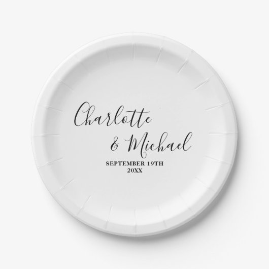 Minimalistische Hochzeit mit White Script Pappteller (Vorderseite)
