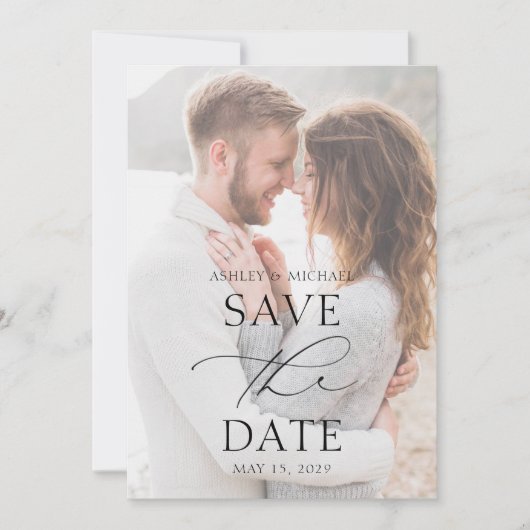 Minimalistische Hochzeit moderner Typografie-Fotos Save The Date (Vorderseite)