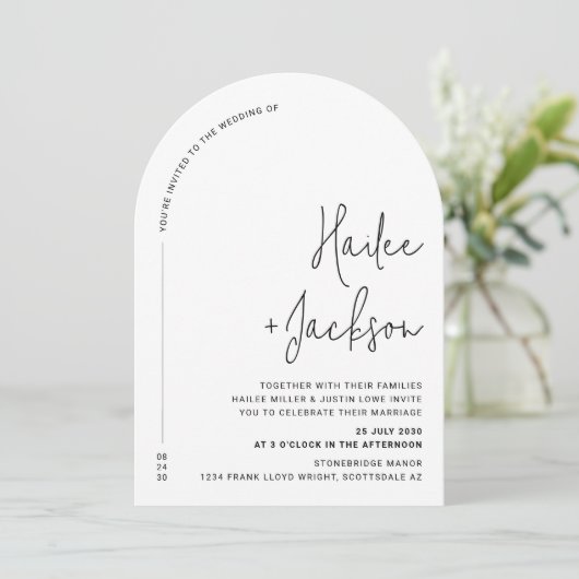 Minimalistische Hochzeit Modernes, stilvolles, ein Einladung (Stehend Vorderseite)