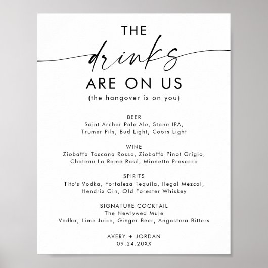 Minimalistische Hochzeit Open Bar Sign | Funny Bar Poster (Vorne)