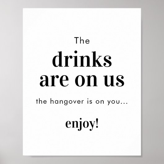 Minimalistische Hochzeit Open Bar Sign | Funny Bar Poster (Vorne)