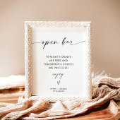 Minimalistische Hochzeit Open Bar Sign, Modernes B Poster