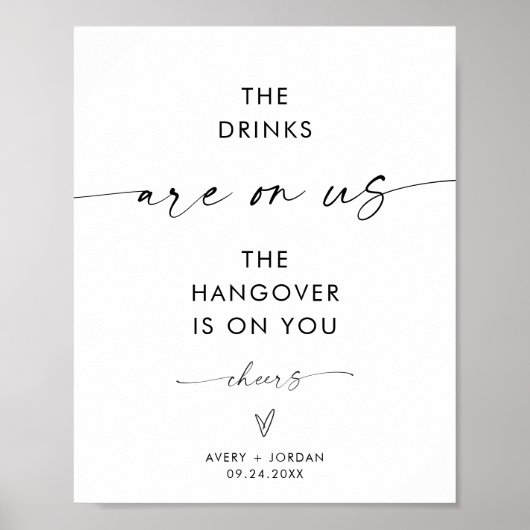 Minimalistische Hochzeit Open Bar Sign | Modernes Poster (Vorne)