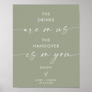 Minimalistische Hochzeit Open Bar Sign Modernes Poster