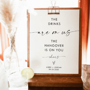Minimalistische Hochzeit Open Bar Sign Modernes Poster