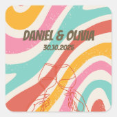 Minimalistische Hochzeit Quadratischer Aufkleber (Vorderseite)