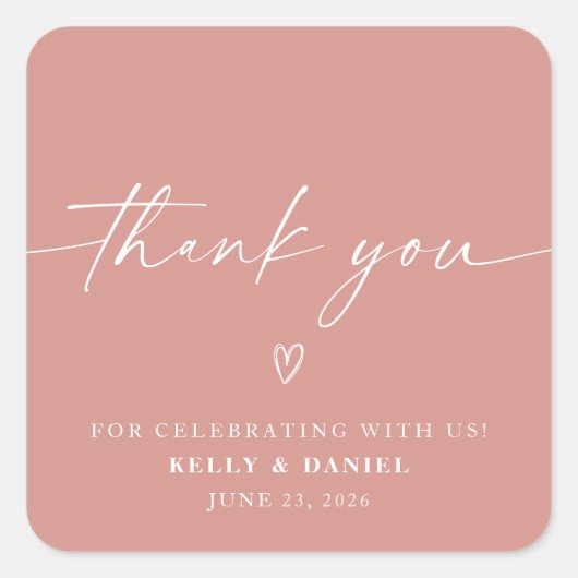 Minimalistische Hochzeit Quadratischer Aufkleber (Vorderseite)