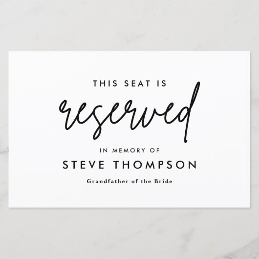 Minimalistische Hochzeit reserviert Platz im Gedäc (Vorderseite)