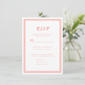 Minimalistische Hochzeit RSVP Menü Coral White (Stehend Vorderseite)