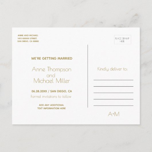 Minimalistische Hochzeit SPAREN DAS DATUM Ankündigungspostkarte (Rückseite)