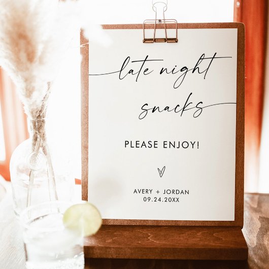 Minimalistische Hochzeit Späte Night Snacks Zeiche Poster