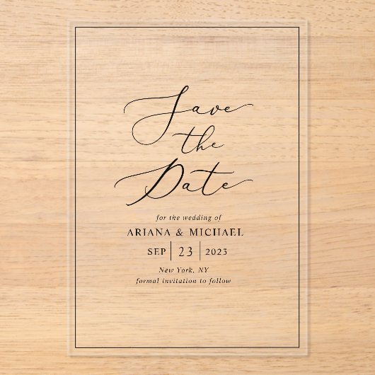 Minimalistische Hochzeit Speichern Sie die Datumsk Acryleinladungen (Vorderseite)