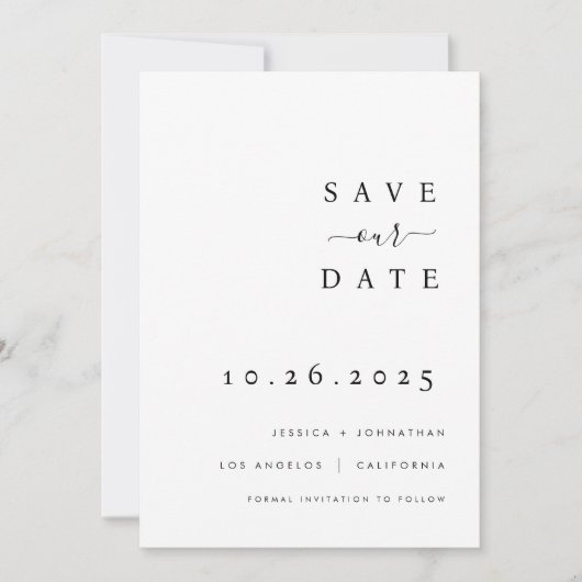 Minimalistische Hochzeit speichert das Datum der E Save The Date (Vorderseite)