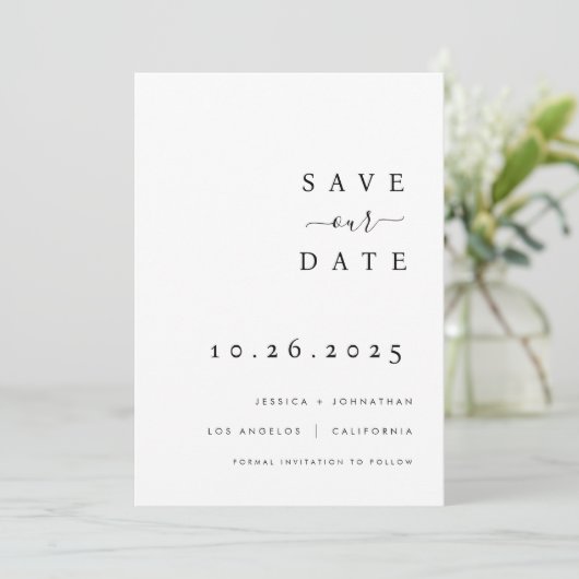 Minimalistische Hochzeit speichert das Datum der E Save The Date (Stehend Vorderseite)