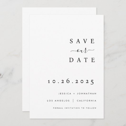 Minimalistische Hochzeit speichert das Datum der E Save The Date (Vorne/Hinten)