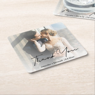 minimalistische Hochzeit verblasstes Foto Danke Rechteckiger Pappuntersetzer