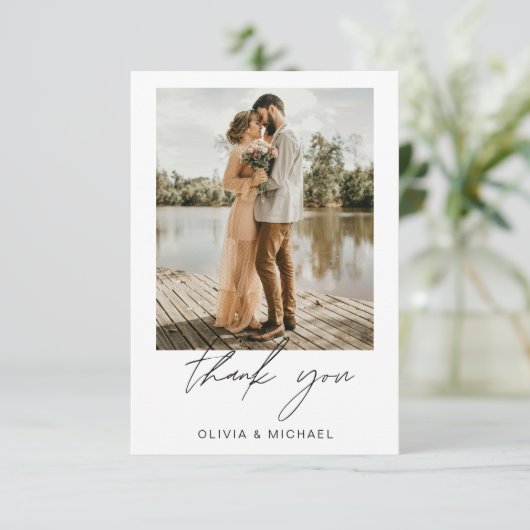 Minimalistische Hochzeit Vielen Dank Foto Simple Dankeskarte (Stehend Vorderseite)