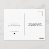 Minimalistische Hochzeit Vielen Dank Postkarte (Rückseite)