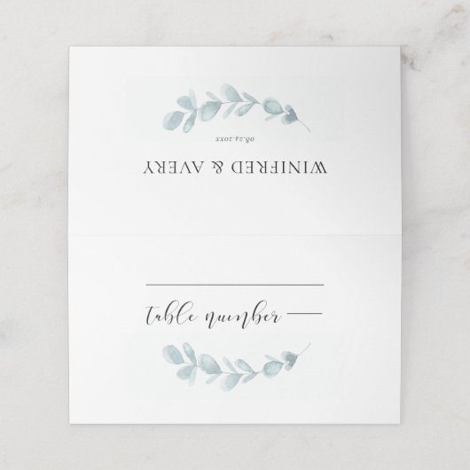 Minimalistische Hochzeit von Aquarellen Platzkarte (Außenseite Aufgefaltet)