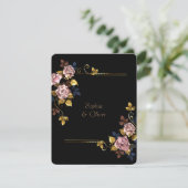 Minimalistische Hochzeit von Boho Black Gold Flora Einladung (Stehend Vorderseite)