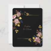 Minimalistische Hochzeit von Boho Black Gold Flora Einladung (Vorderseite)