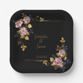 Minimalistische Hochzeit von Boho Black Gold Flora Pappteller (Vorderseite)
