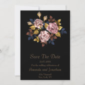 Minimalistische Hochzeit von Boho Black Gold Flora Save The Date (Vorderseite)
