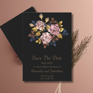 Minimalistische Hochzeit von Boho Black Gold Flora Save The Date