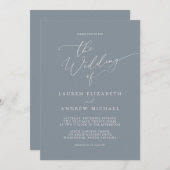 Minimalistische Hochzeit von Dusty Blue Gray und C Einladung (Vorne/Hinten)