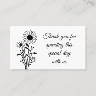 Minimalistische Hochzeit von Floral Schwarz-weiß V Platzkarte