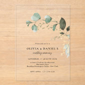 Minimalistische Hochzeit von Gold und Green Eukaly Acryleinladungen (Vorderseite)