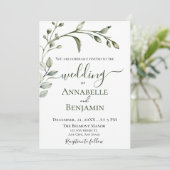Minimalistische Hochzeit von Grün und Weiß Einladung (Stehend Vorderseite)