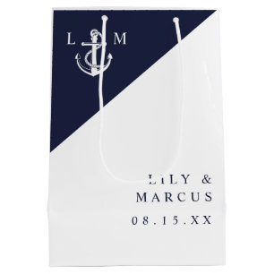 Minimalistische Hochzeit von Navy Blue Nautical Mo Mittlere Geschenktüte