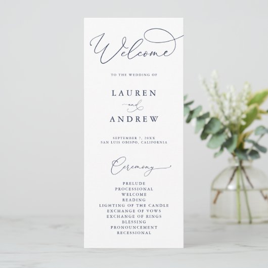 Minimalistische Hochzeit von Navy Blue & White Programm (Stehend Vorderseite)