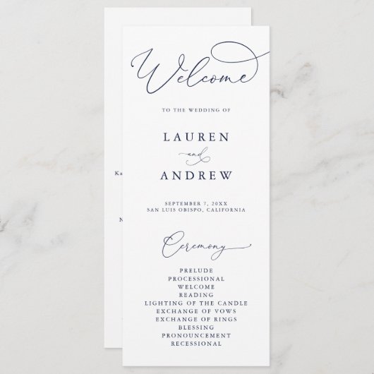 Minimalistische Hochzeit von Navy Blue & White Programm (Vorne/Hinten)
