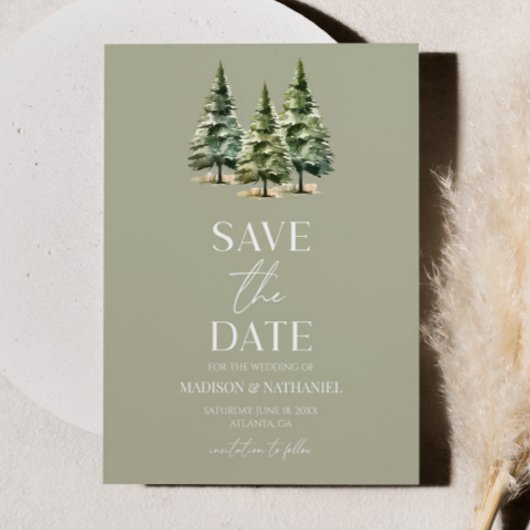 Minimalistische Hochzeit von Pinienbäumen Save The Date