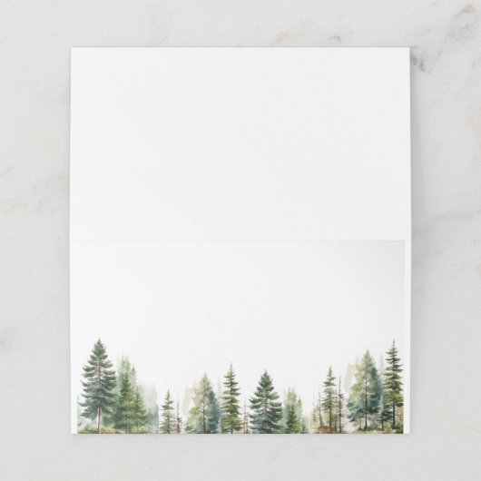 Minimalistische Hochzeit von Pinienwäldern Platzkarte (Außenseite Aufgefaltet)