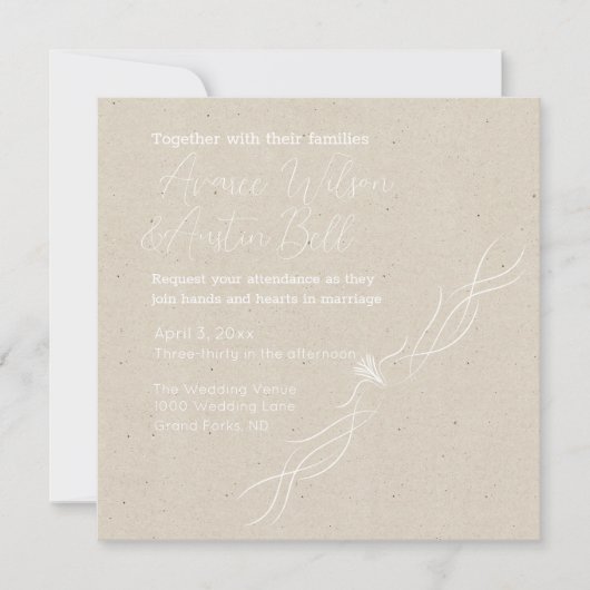 Minimalistische Hochzeit von Tan und Weiß Einladung (Vorderseite)